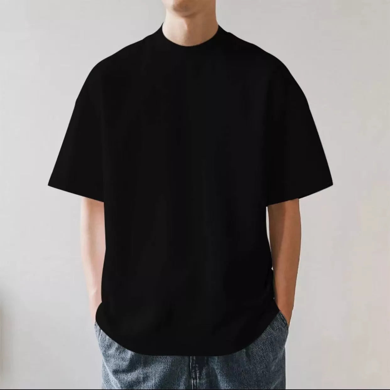 Plus size cotton men's blank T-shirt in oversized retro fit, available in multiple colors