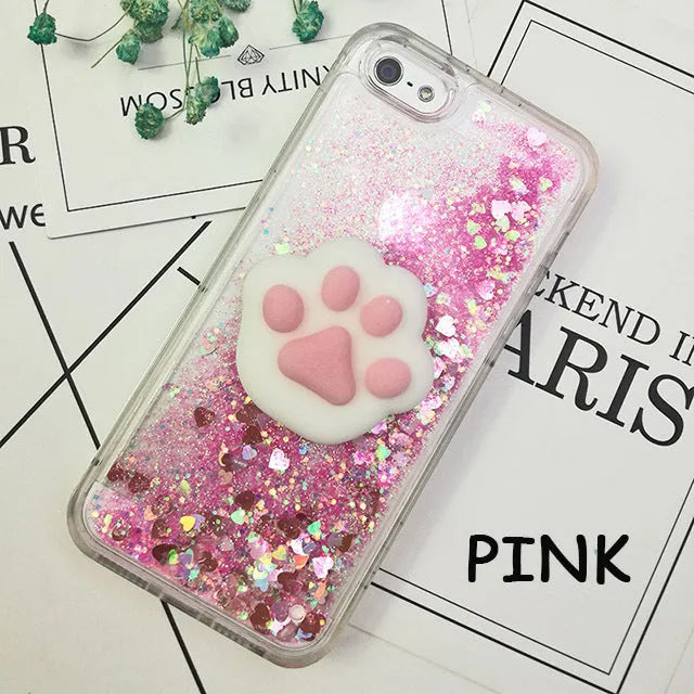 Quicksand squeezing toy iPhone case in TPU with cartoon animal design, shown in pink, cyan and purple shells