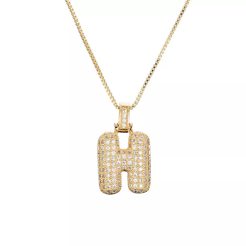 Copper Micro Inlaid Zircon Letter Pendant Necklace with customizable alphabet options