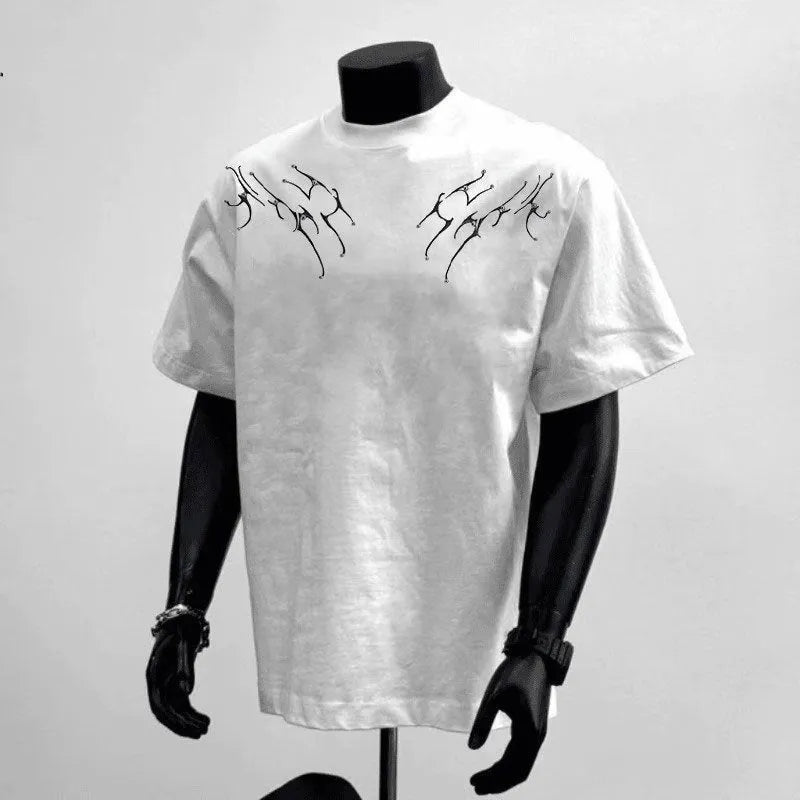 Men's loose fit black and white pure cotton short sleeve t-shirt with printed letter design
