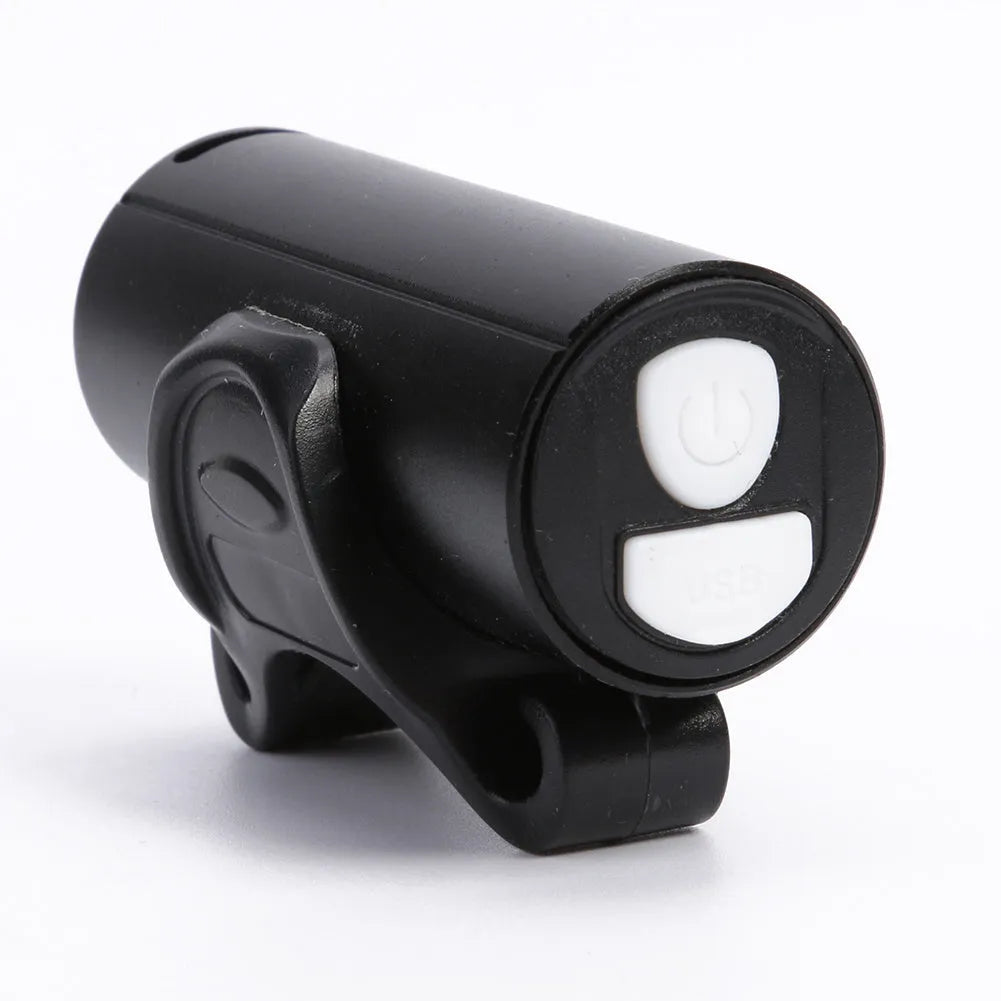 Black USB rechargeable bicycle front light with 350 lumen output for road and mountain bikes