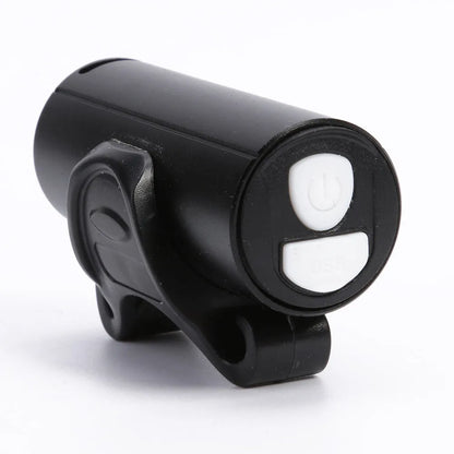 Black USB rechargeable bicycle front light with 350 lumen output for road and mountain bikes