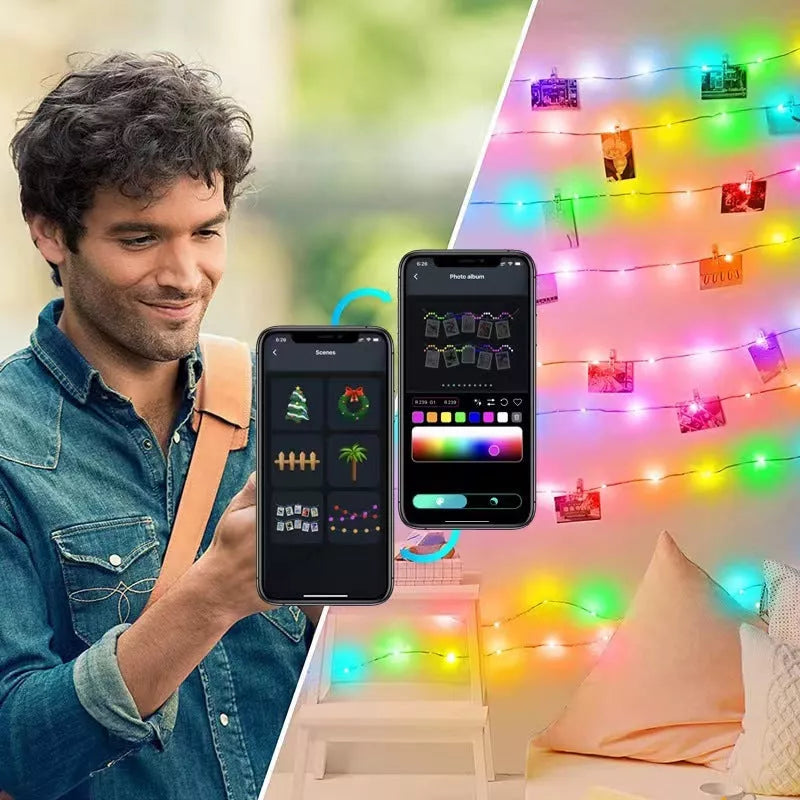 App-controlled Christmas light string with flexible copper wire for customizable holiday decorations