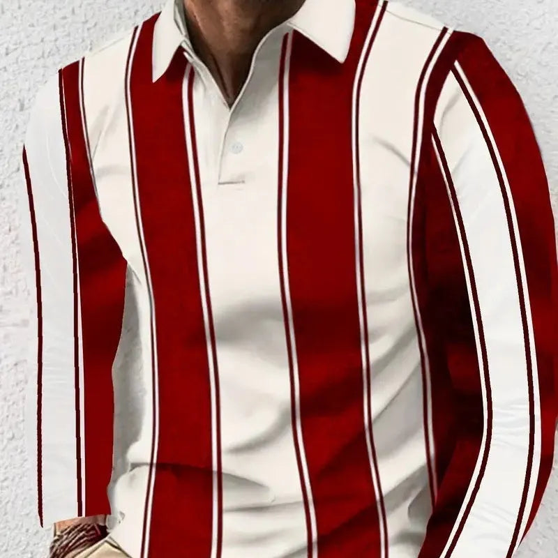 Men's long sleeve button-up polo shirt in a loose fit, made from a polyester blend fabric.