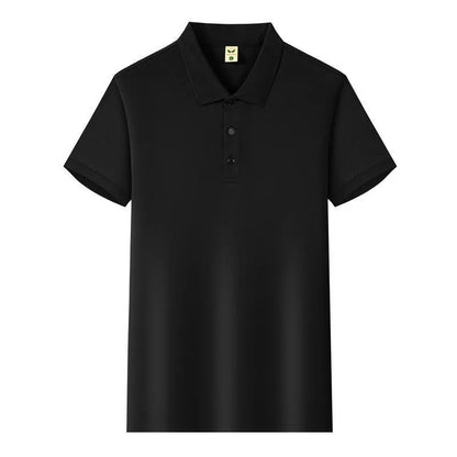 Man's short sleeve Ice Silk lapel business shirt shown in multiple colours including black, navy, and light blue.