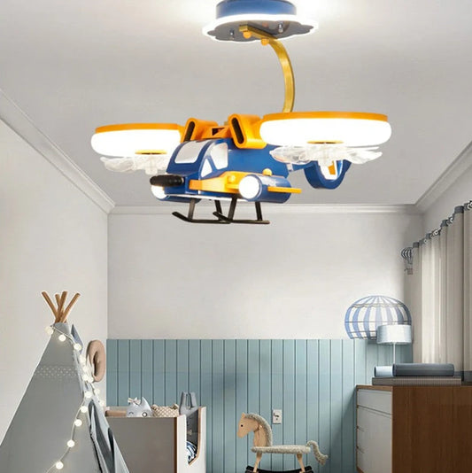 Smart Fighter Boy ceiling fan with integrated LED lights and remote control for bedroom installation