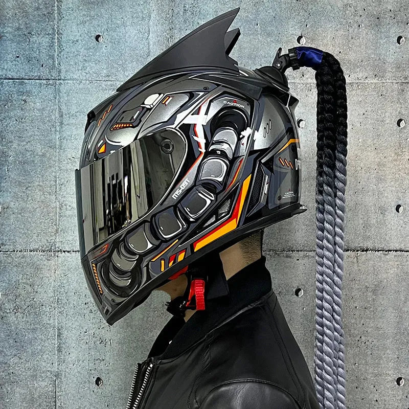 Dirty Braids motorcycle helmet with graphic design, ABS full-face construction for electric vehicles and motorcycles