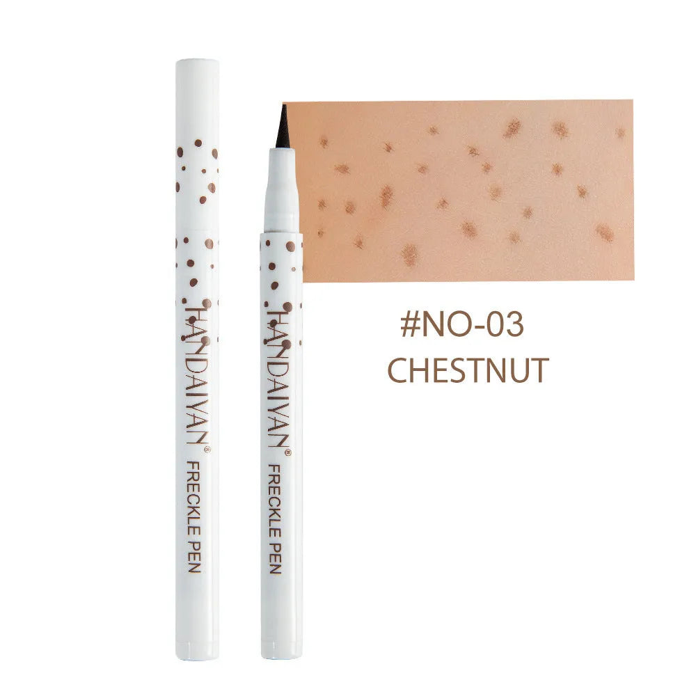 Dark brown waterproof freckle pen with precision tip for natural-looking fake freckles and face tattoos.