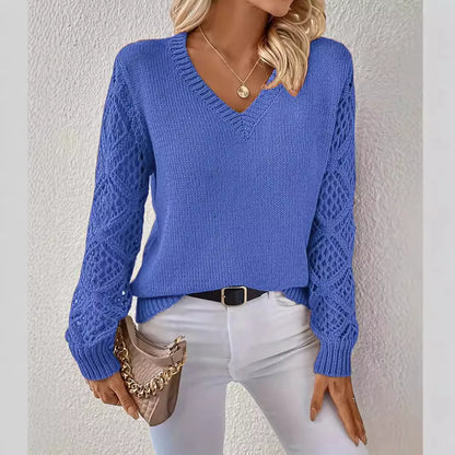 Women's acrylic V-neck pullover sweater in various colors
