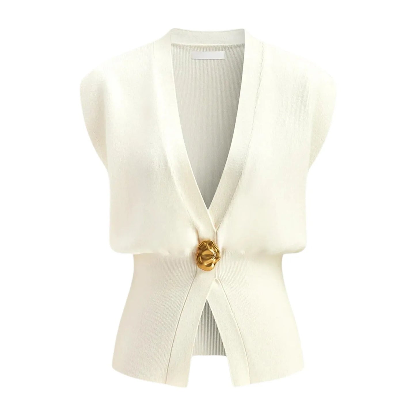 Women's loose fit V-neck button cardigan sweater in knitted polyester fabric.