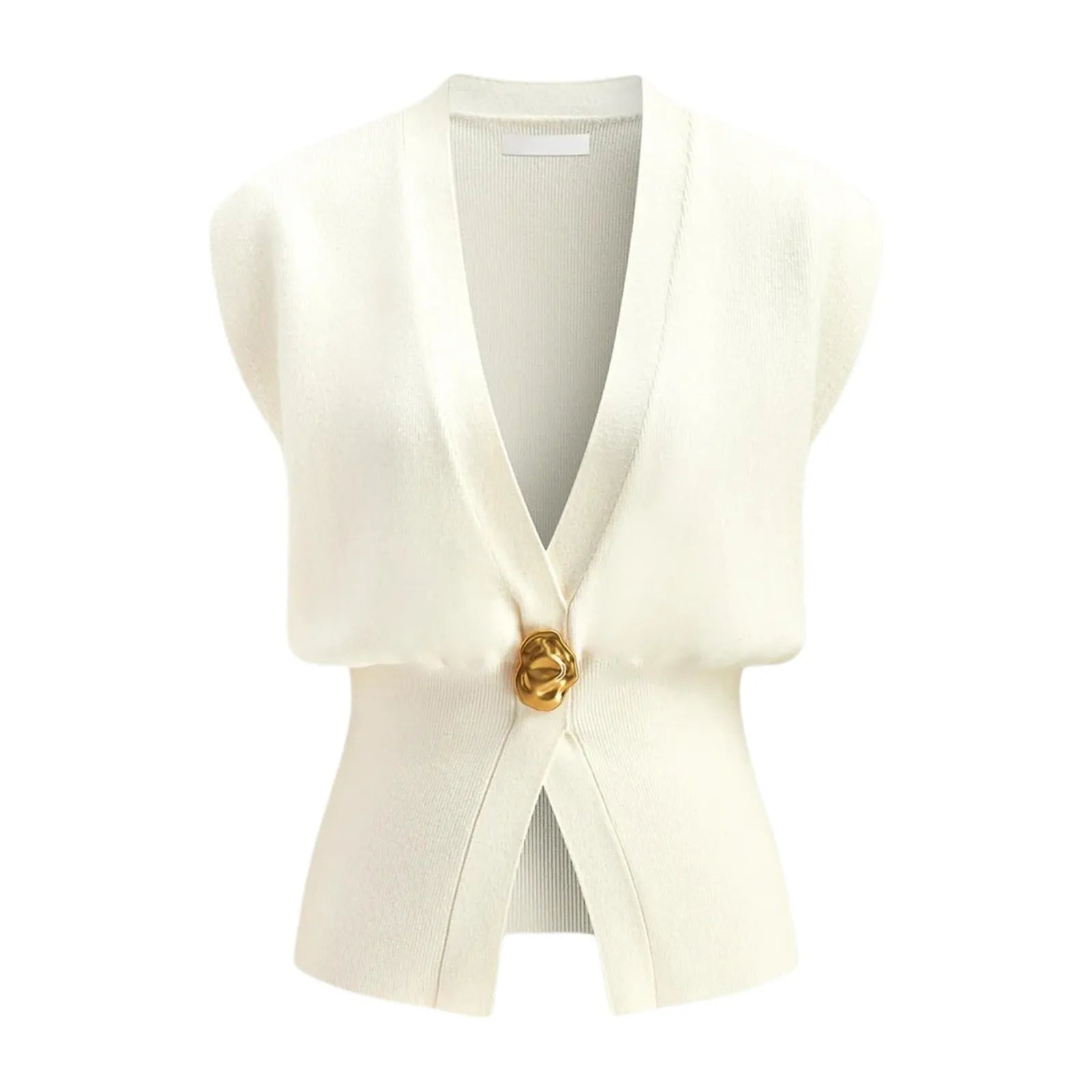 Women's loose fit V-neck button cardigan sweater in knitted polyester fabric.