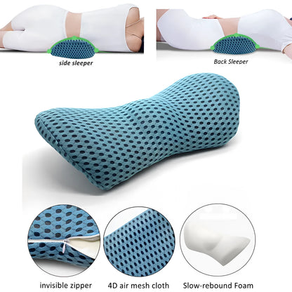Ergonomic lumbar support pillow with grey 4D mesh fabric cover and memory foam core