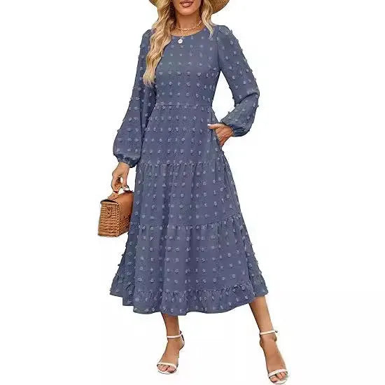 Autumn long sleeve dress with ruffled sleeves and high waist design in various colour options