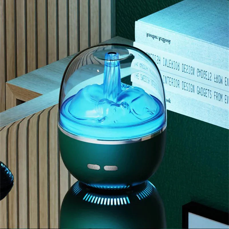Ultrasonic aromatherapy humidifier with color-changing LED lights, compact and sleek design for home or office use