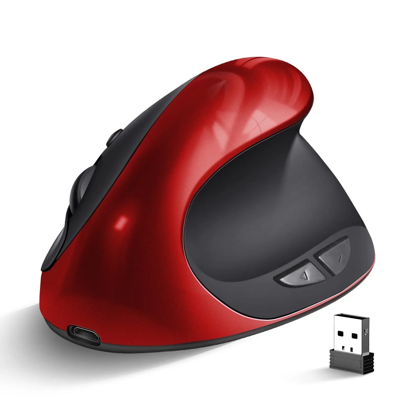Rechargeable ergonomic vertical wireless mouse in multiple colours with Android charging port
