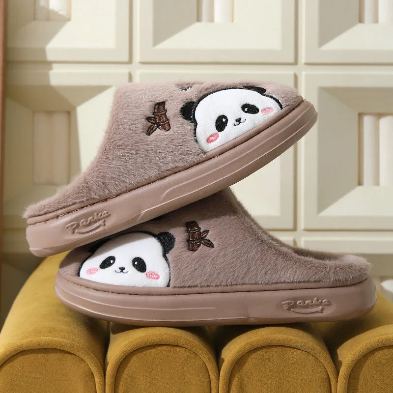 Cozy Panda Slippers with thick, slip-resistant sole and plush interior for winter comfort and style