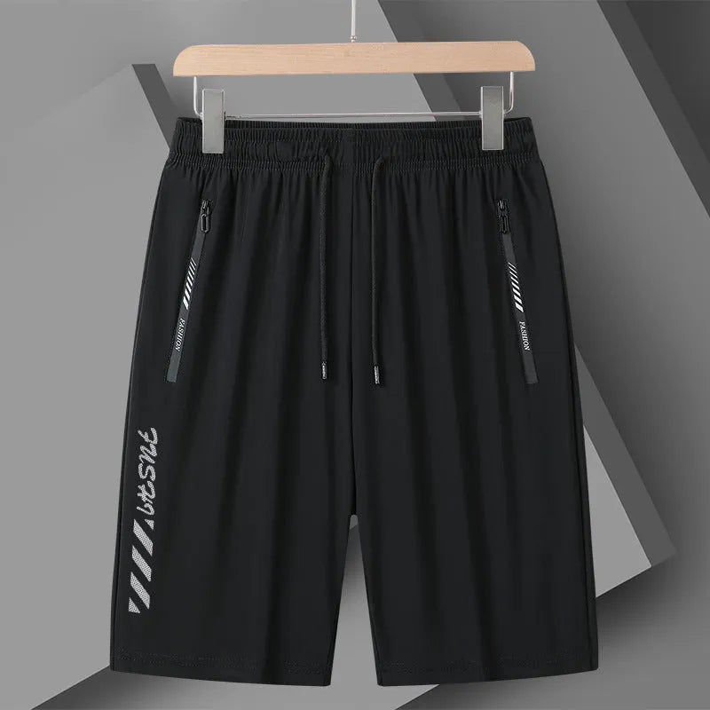 Men's black quick-dry nylon sports shorts with a loose fit and elasticated waistband.