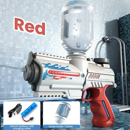 Automatic electric water gun with 800ml tank capacity and space-themed blue design
