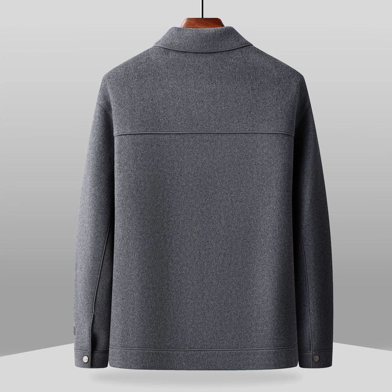 Men's Double-faced Wool Lapel Jacket Solid Colour Casual Outerwear in Gray Black Khaki Sizes M to XXXXL Youth Male Jacket with Wool Main Fabric