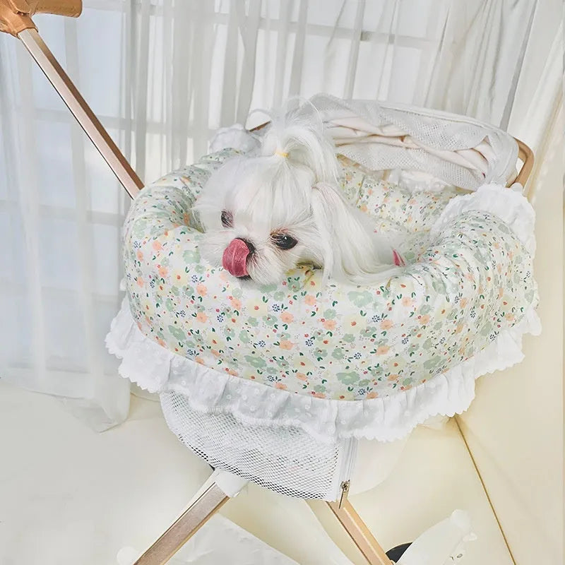Pet stroller anti-dirty towel cushion pillow three-piece set in pure cotton, showing removable pads for cats and dogs