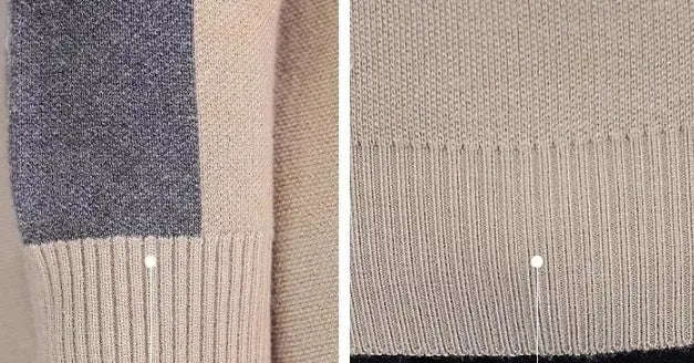 Men's slim-fit round neck pullover sweater in extra coarse wool with contrast colours, available in black, khaki, and apricot.