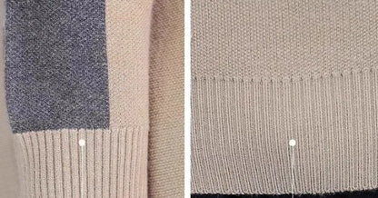 Men's slim-fit round neck pullover sweater in extra coarse wool with contrast colours, available in black, khaki, and apricot.