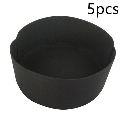 Round fabric grow bags for plants with water-retaining felt material in black and green