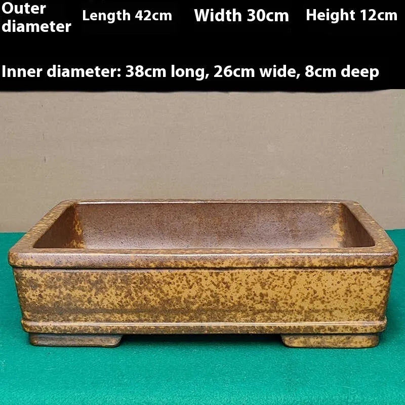 Straight shallow rectangular Yixing zisha flowerpot in purple sand clay for corridor planting