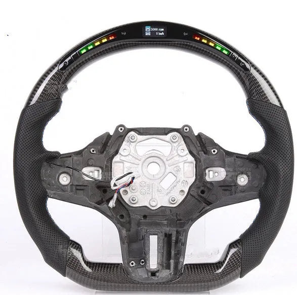 Black carbon fibre LED sports steering wheel for BMW X3 and X5 with heating function