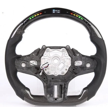 Black carbon fibre LED sports steering wheel for BMW X3 and X5 with heating function