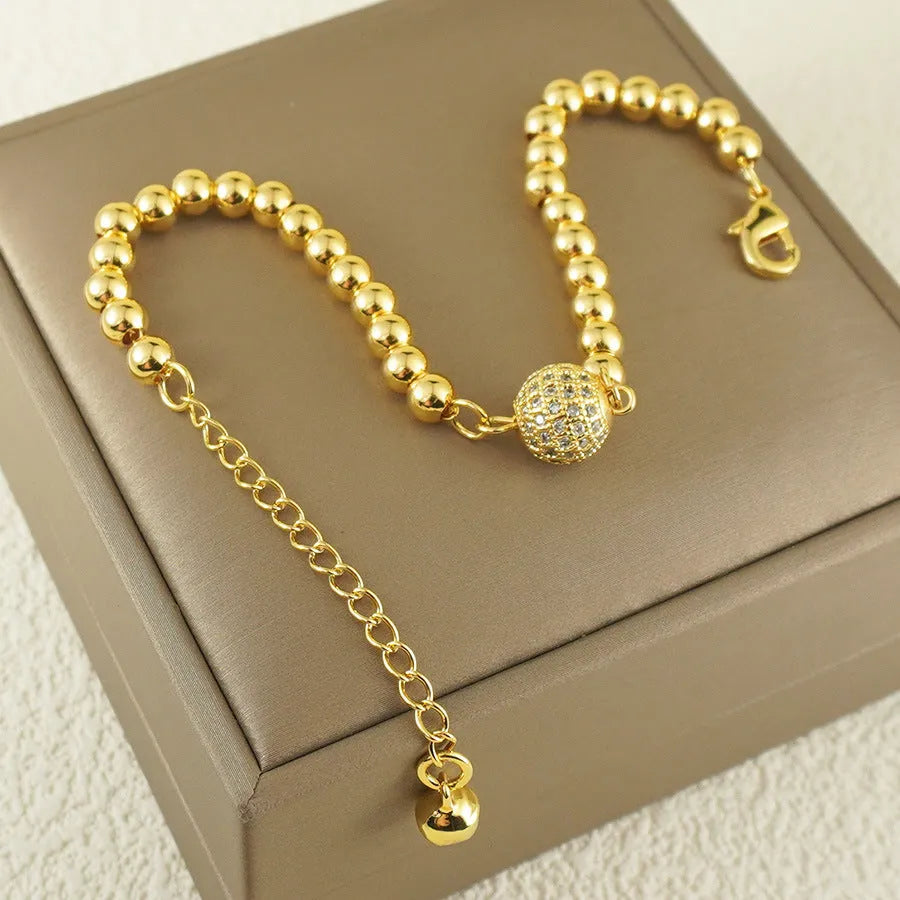 Women's copper bracelet with heart-shaped design and zircon stones, electroplated finish