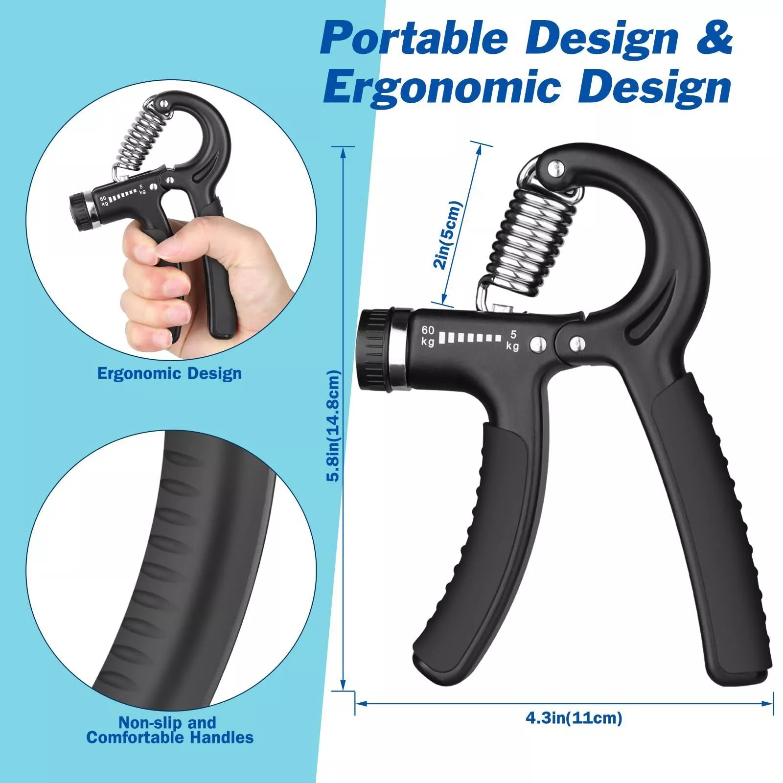 Adjustable Hand-muscle Developer for men with spring grip in various colors