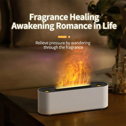 Black Flame Air ultrasonic humidifier with LED lights and mist output on wooden surface