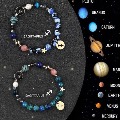 Twelve Zodiac Sign beaded bracelet set with natural stone beads and adjustable closure on wrist
