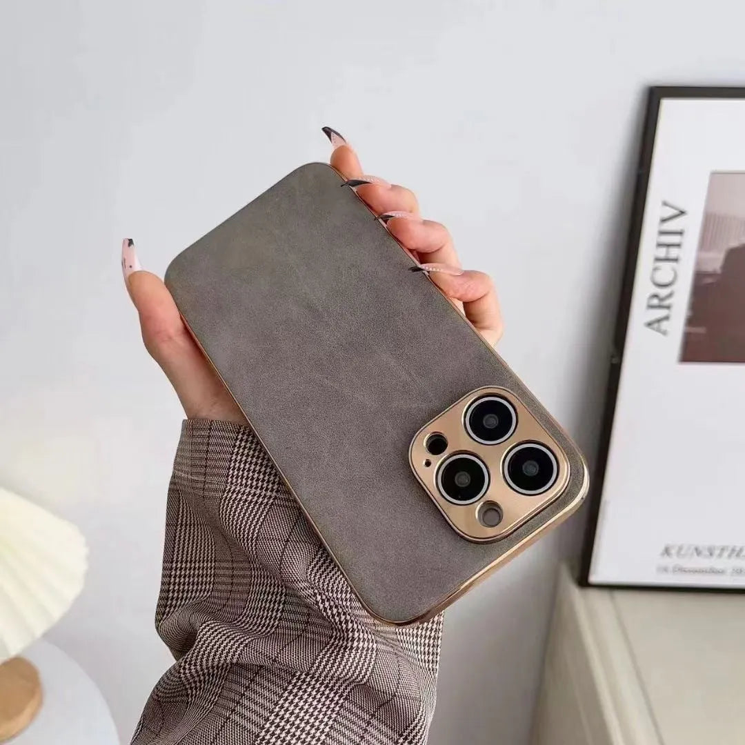 Leather texture phone case in solid colour options for iPhone models with TPU interior