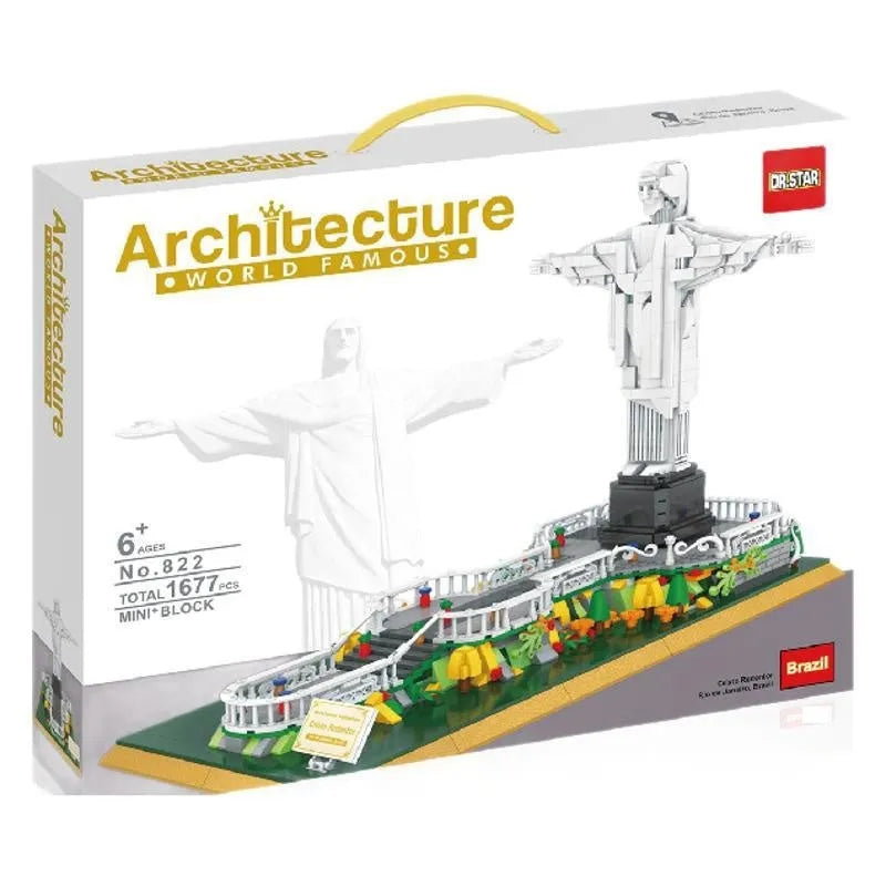 Small particle plastic building blocks set for a Brazil statue model, 1677PCS, supplied in a colour box for youths aged 15-35.