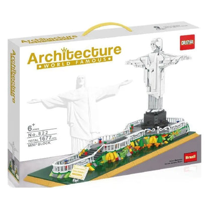 Small particle plastic building blocks set for a Brazil statue model, 1677PCS, supplied in a colour box for youths aged 15-35.