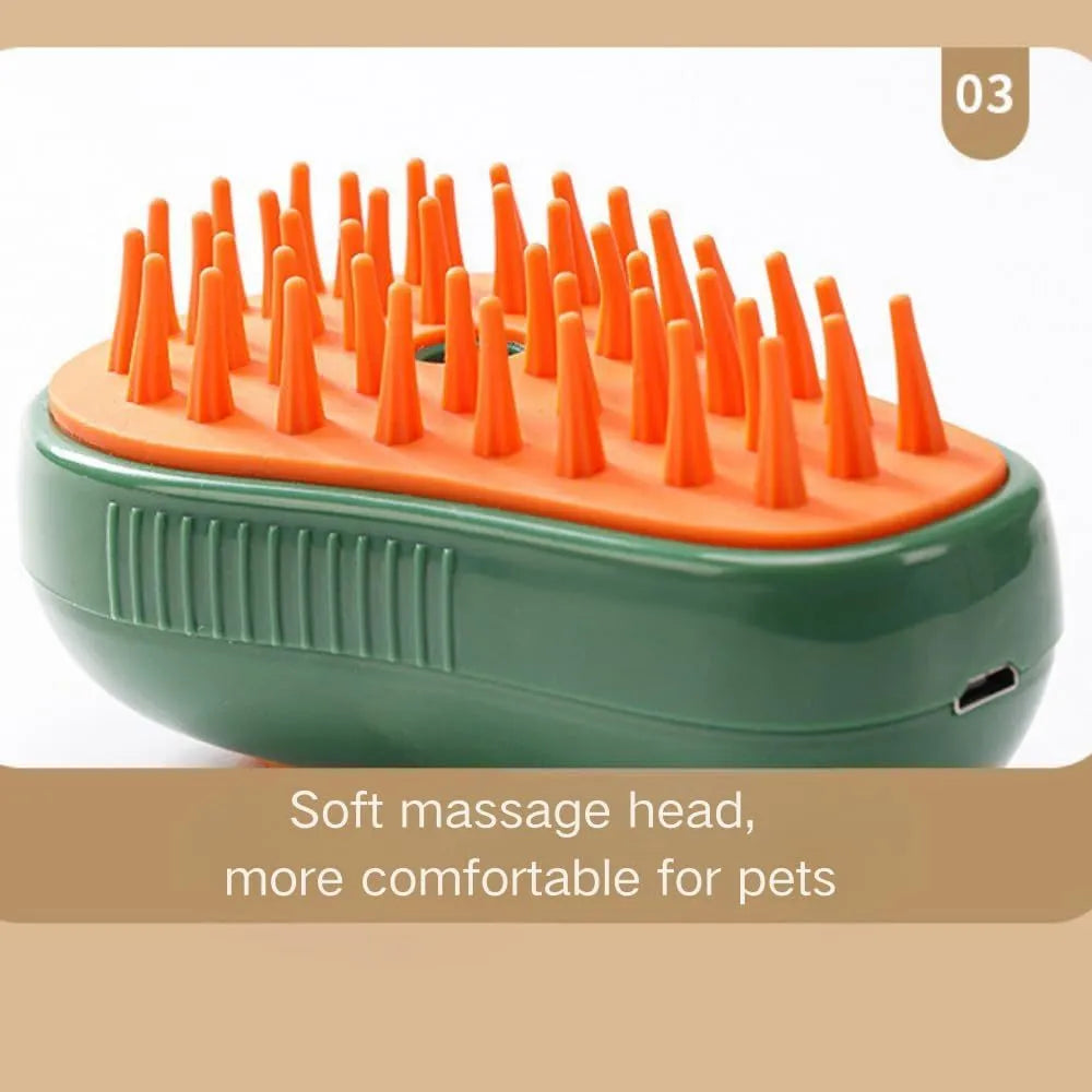 Green or white Cat Steam Brush 3-in-1 with water spray, silicone teeth, measuring 11x7.5x5.5cm