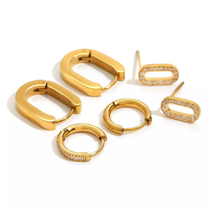 3Pair Rhinestone Cubic Zirconia Stud Earrings in stainless steel, waterproof and tarnish-resistant