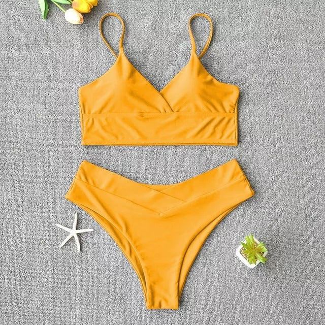 Women's two-piece swimwear bikini in various colors, perfect for beach and pool activities
