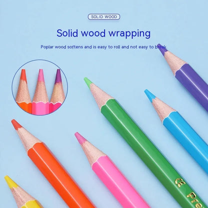 Colour pencil set with double-headed brush design showing wooden pencils in 12 or 24 colour options