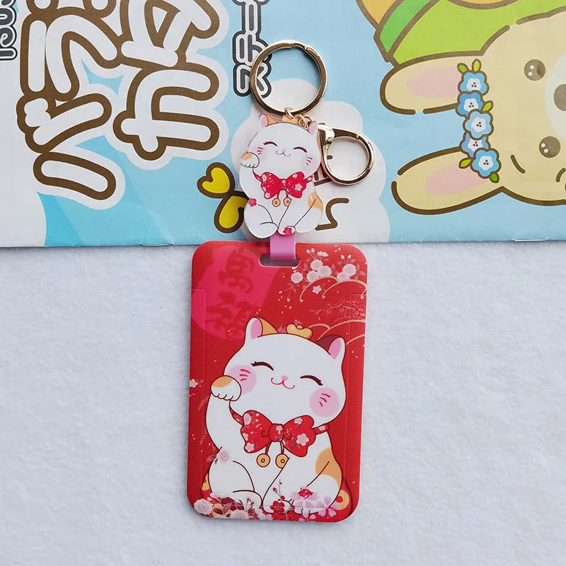 Lucky Cat plastic certificate sleeve set with decorative pendant in cartoon style