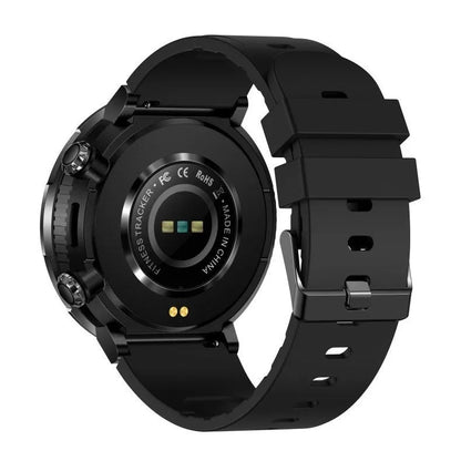 T30 Smart Watch with black silicone strap on wrist, showing IPS touchscreen displaying time and health metrics