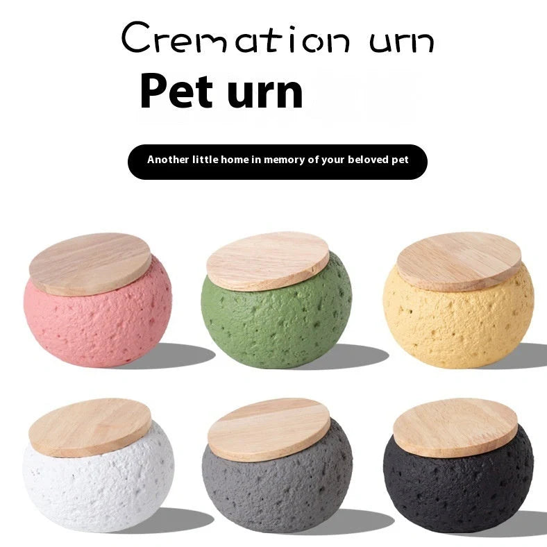 Cement pet funeral urn with spray colour finish in six colour options for ashes storage