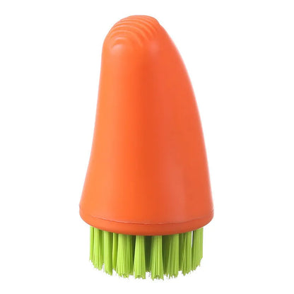 Carrot-shaped kitchen cleaning brush with nylon bristles in orange colour