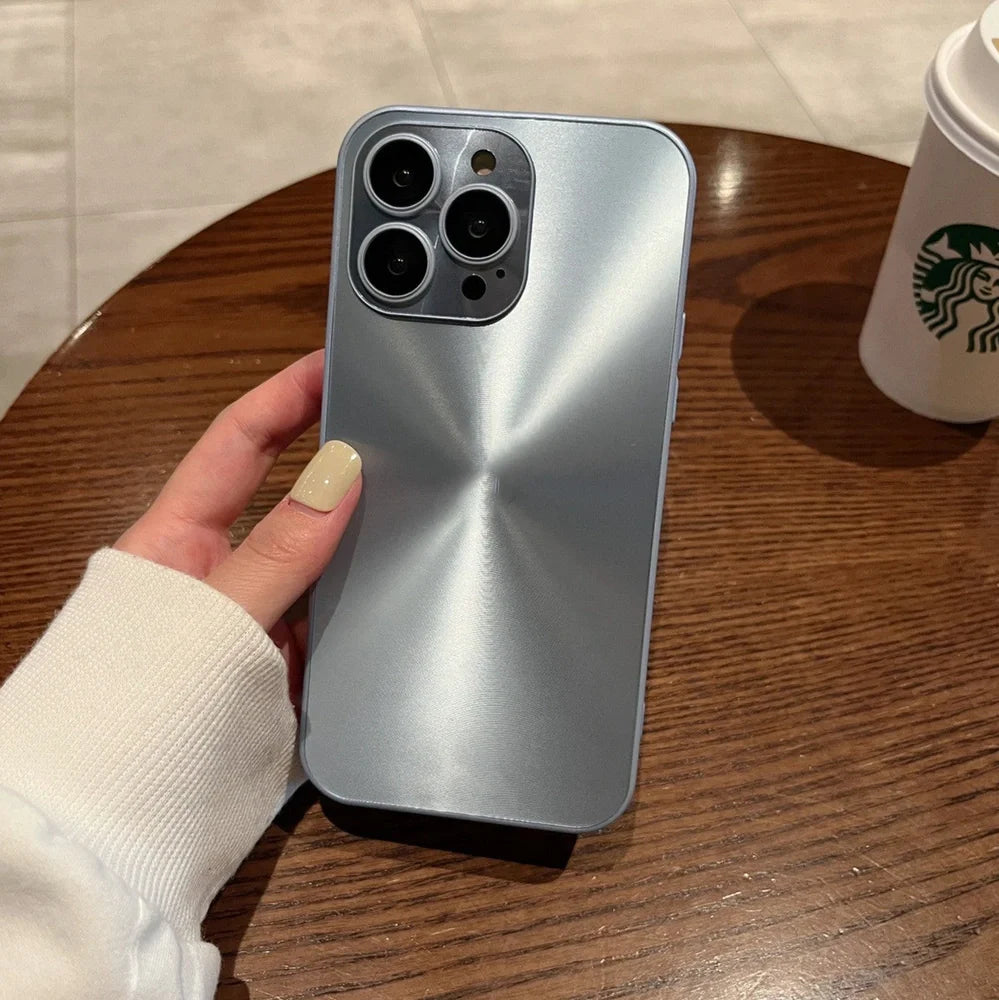 Dustproof metal iPhone case with raised lens protector in dark purple colour