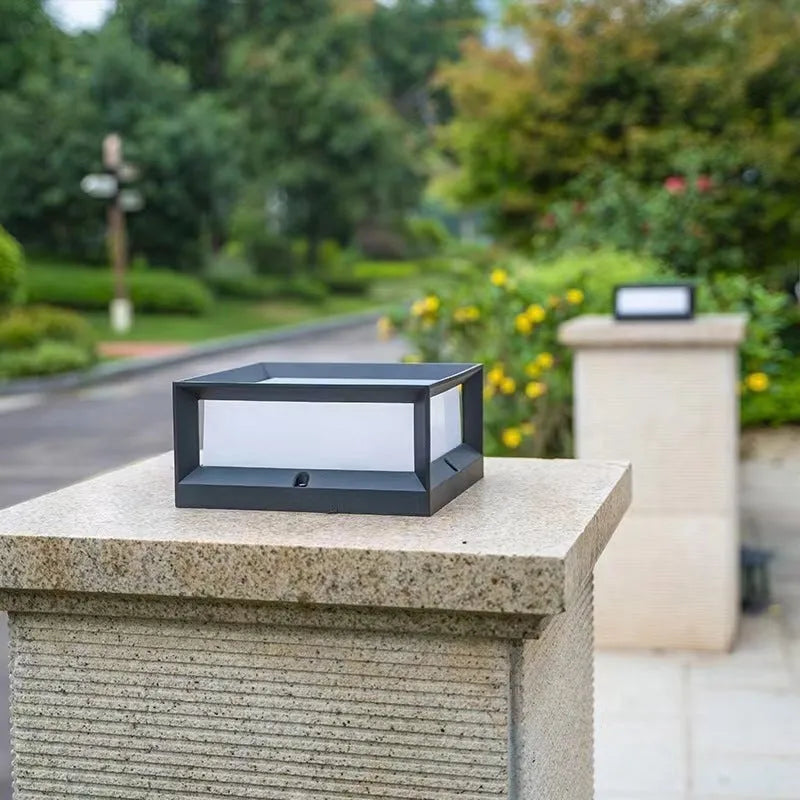 Outdoor solar LED column light with aluminium construction, IP54 waterproof rating, and a choice of 220x100mm or 270x130mm sizes for garden, pathway, or door wall illumination