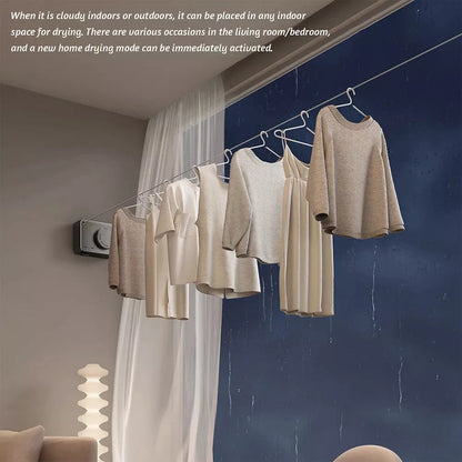 Telescopic wall-mounted laundry line in gun gray, black, and matt white options