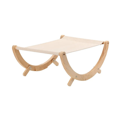 Solid wood foldable cat shaker bed hammock with a choice of canvas or plush top.
