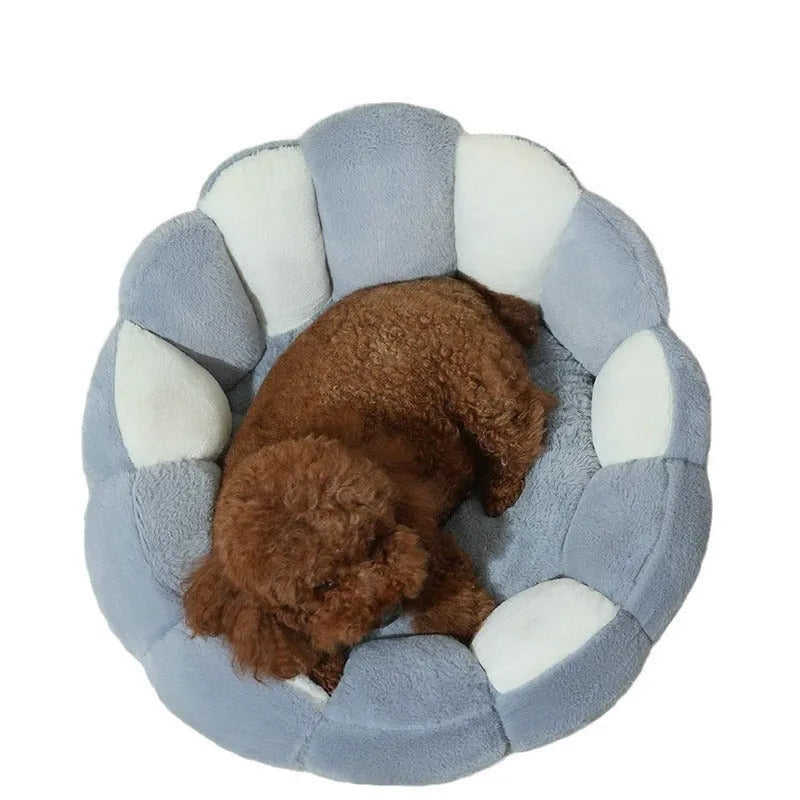 Cat kennel pet shell nest with PP cotton filling, available in greyish white colour, suitable for cats and dogs up to 25 pounds, designed as four-season pet bedding with thickening for winter warmth